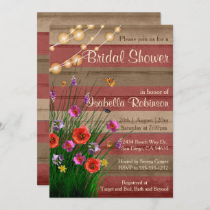 Rustic Barn Wood Wildflower Bridal Shower Design Invitation