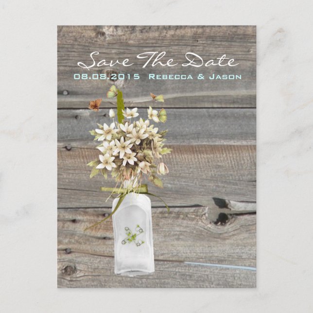 rustic barn wood wildflower country wedding announcement postcard (Front)