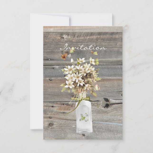 rustic barn wood wildflower country wedding invitation (Front)