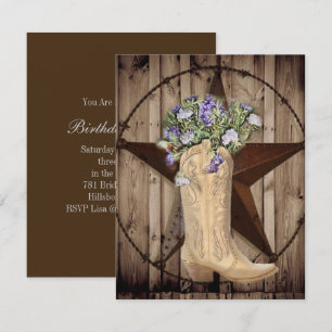 rustic barn wood wildflower cowboy western star invitation