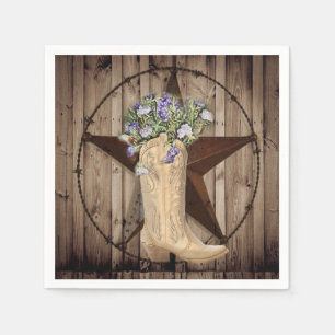rustic barn wood wildflower cowboy western star napkin