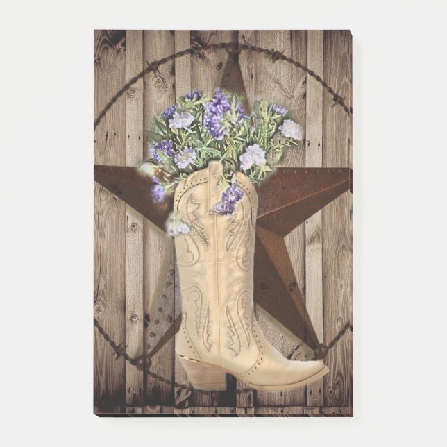 rustic barn wood wildflower cowboy western star post-it notes (Front)
