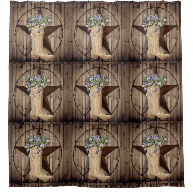 rustic barn wood wildflower cowboy western star shower curtain (Front)