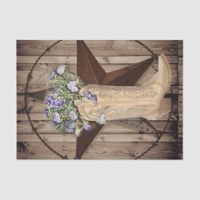 rustic barn wood wildflower cowboy western star tissue paper (Front)
