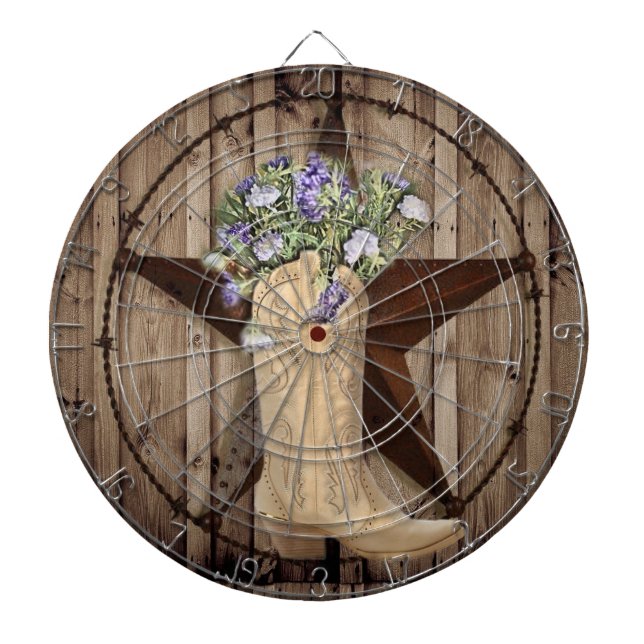 rustic barn wood wildflower Western country cowboy Dartboard (Front)