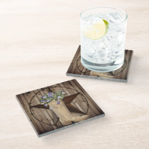 rustic barn wood wildflower Western country cowboy Glass Coaster