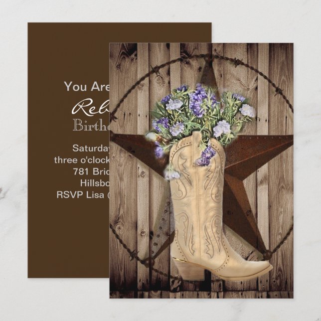 rustic barn wood wildflower Western country cowboy Invitation (Front/Back)