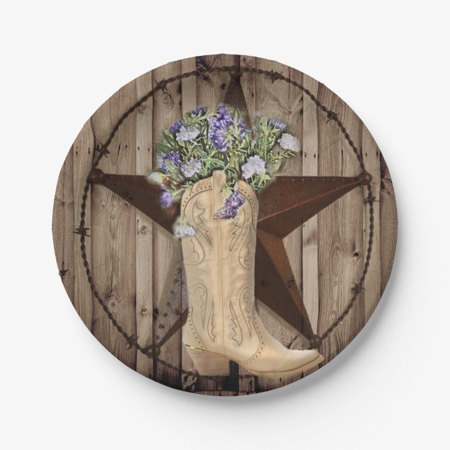 rustic barn wood wildflower Western country cowboy Paper Plate (Front)