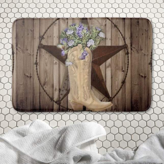 rustic barn wood wildflower western star cowgirl bath mat (rustic barn wood wildflower western star cowgirl bath mat)