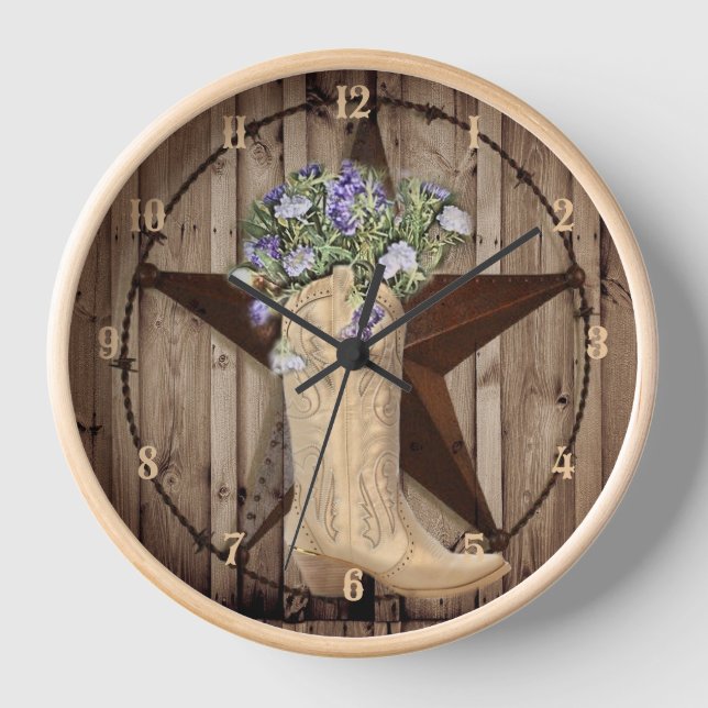 rustic barn wood wildflower western star cowgirl clock (Front)