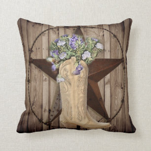 rustic barn wood wildflower western star cowgirl cushion