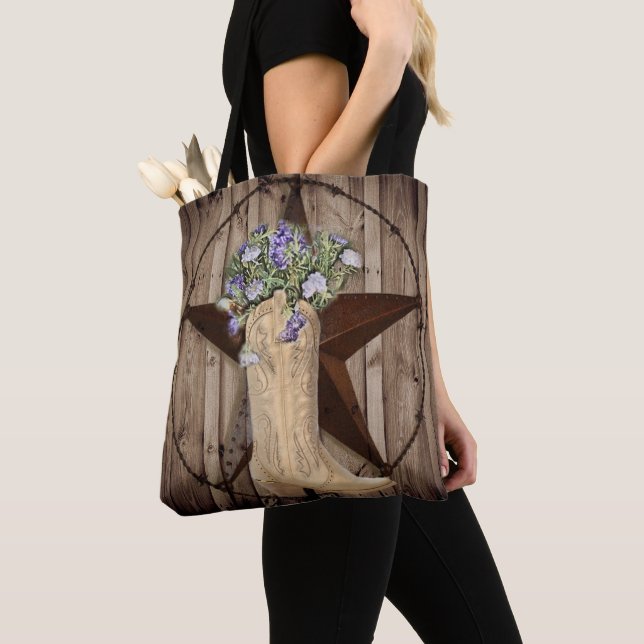 rustic barn wood wildflower western star cowgirl tote bag (Close Up)