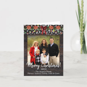 Rustic Barn Wood with Garland & Lights Photo Holiday Card