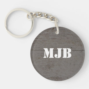 Rustic barn wood with monogram or name key ring