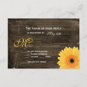 Rustic Barn Wood Yellow Daisy Wedding RSVP Cards