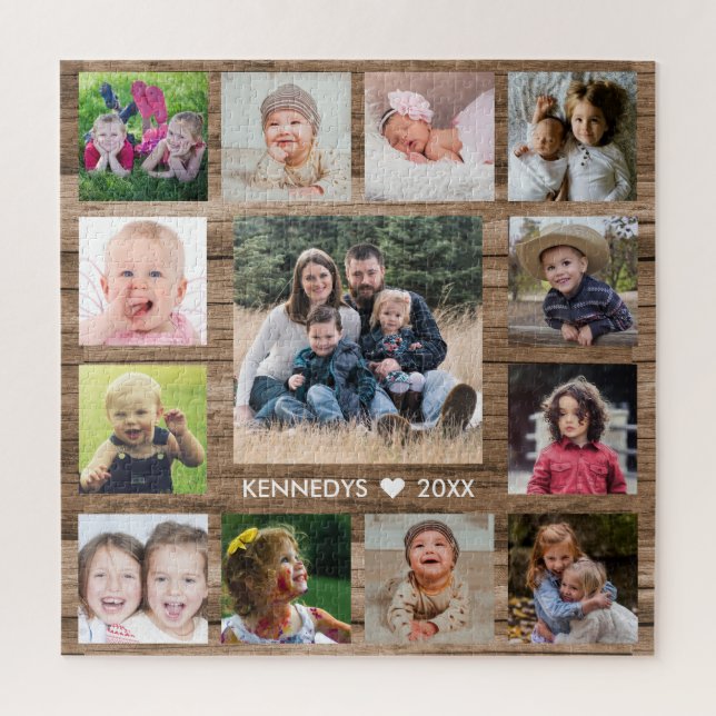 Rustic Barnwood 13 Family Photo Collage Jigsaw Puzzle (Vertical)