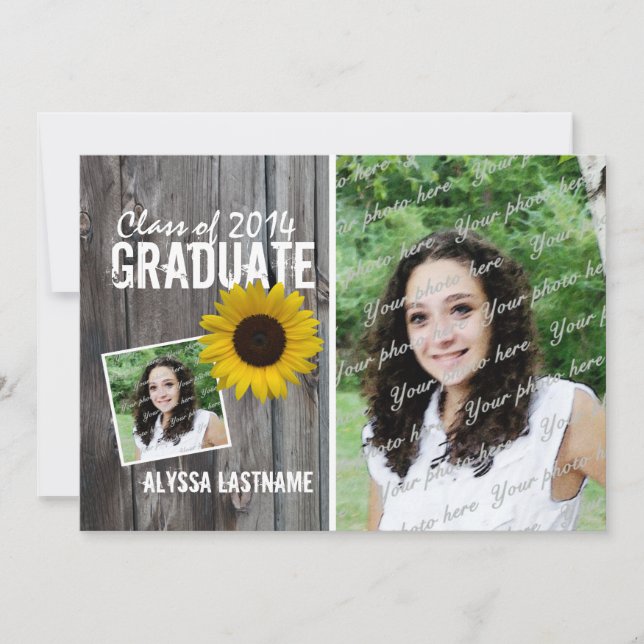 Rustic Barnwood and Sunflower Graduation Invitation (Front)