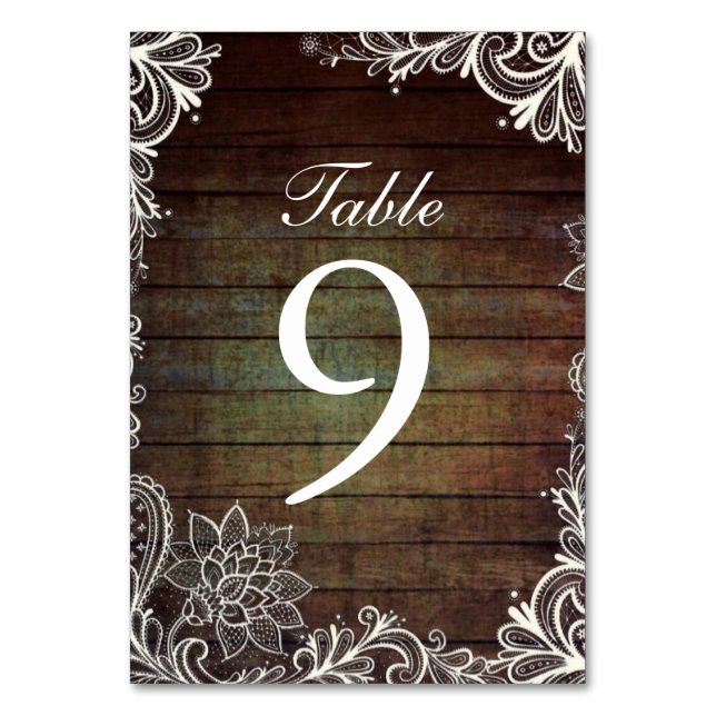 rustic barnwood lace country wedding table number (Back)
