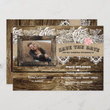 Rustic Barnwood & Lace Save The Date 