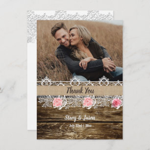 Rustic Barnwood & Lace Wedding Thank You Card