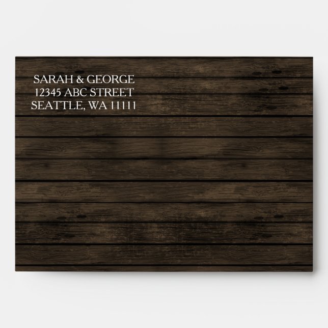 Rustic Barnwood Liner Wedding envelopes (Front)