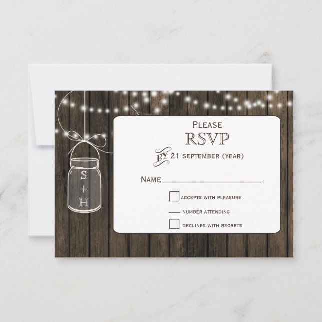Rustic Barnwood,mason jar wedding RSVP 3.5 x 5 (Front)