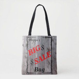 Rustic Barnwood Personalised Bargain Hunter Sale Tote Bag