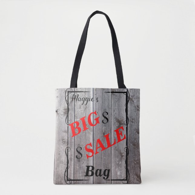 Rustic Barnwood Personalised Bargain Hunter Sale Tote Bag (Front)