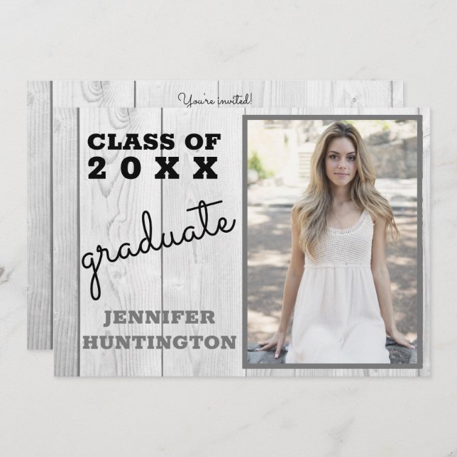 Rustic Barnwood Photo 2025 Graduation Party Invitation (Front/Back)