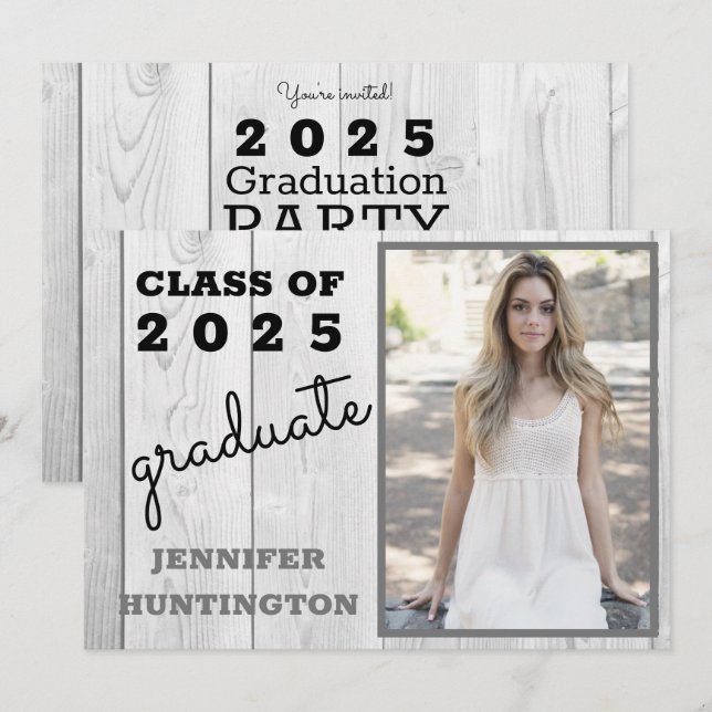Rustic Barnwood Photo 2025 Graduation Party  Invitation (Front/Back)