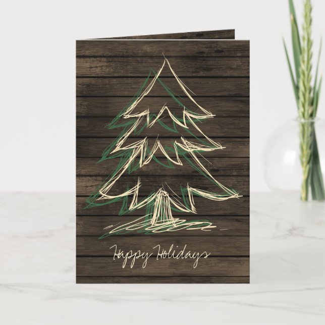 Rustic Barnwood Pine Tree holiday Card (Front)