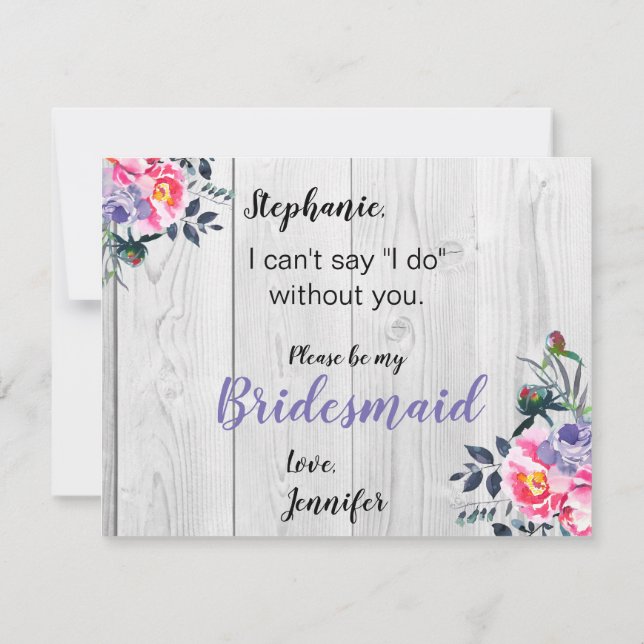 Rustic Barnwood PInk Floral Bridesmaid Proposal Invitation (Back)