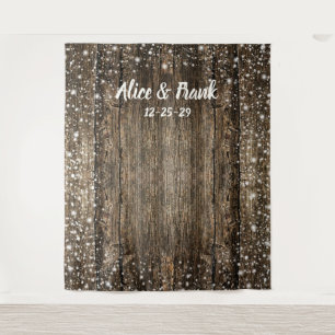 Rustic BarnWood Snowflakes Winter Wedding Backdrop Tapestry
