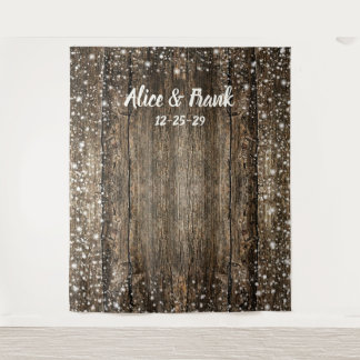 Rustic BarnWood Snowflakes Winter Wedding Backdrop Tapestry