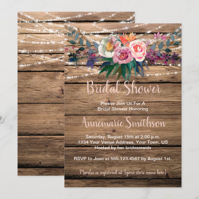 Rustic Barnwood Spring Wildflowers Bridal Shower Invitation (Front/Back)
