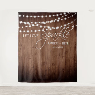 Rustic Barnwood String Lights Custom Wedding Tapestry