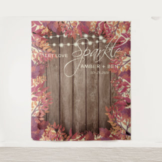 Rustic Barnwood String Lights Floral Fall Wedding Tapestry