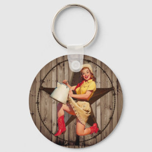rustic BarnWood texas star western country cowgirl Key Ring