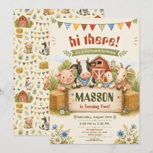 Rustic Barnyard 2nd Birthday kids Party  Invitation