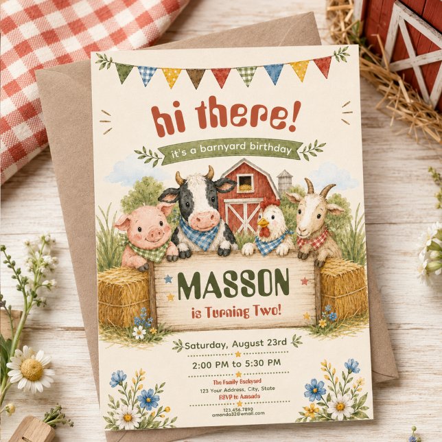 Rustic Barnyard 2nd Birthday kids Party  Invitation (Rustic Barnyard 2nd Birthday kids Party Invitation
)