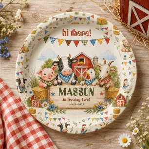 Rustic Barnyard 2nd Birthday kids Party Paper Plate