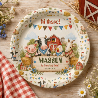 Rustic Barnyard 2nd Birthday kids Party Paper Plate