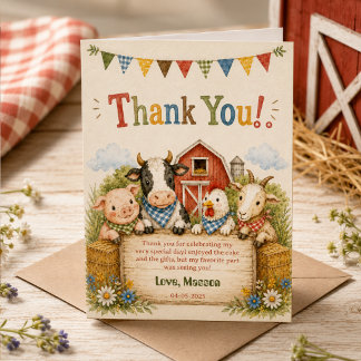 Rustic Barnyard 2nd Birthday kids Party Thank You Card