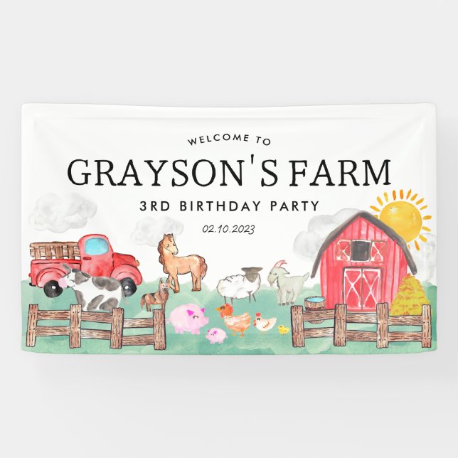 Rustic Barnyard Animals Kids Farm Birthday Welcome Banner (Horizontal)
