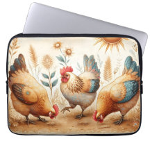 Rustic Barnyard Chickens Boho Laptop Sleeve