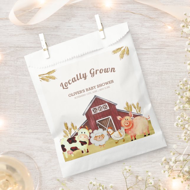 Rustic Barnyard Farm Animals Baby Shower Favour Bags (Clipped)
