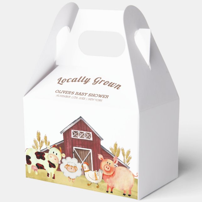 Rustic Barnyard Farm Animals Baby Shower Favour Box (Back)