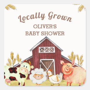 Rustic Barnyard Farm Animals Baby Shower Square Sticker