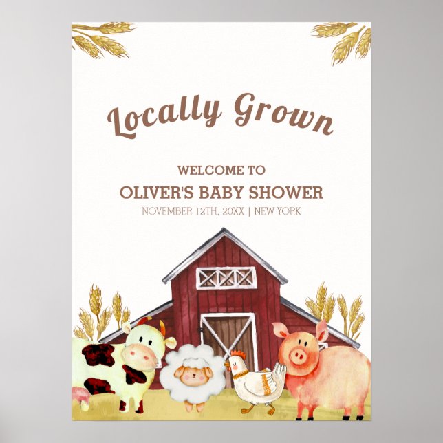 Rustic Barnyard Farm Animals Baby Shower Welcome  Poster (Front)