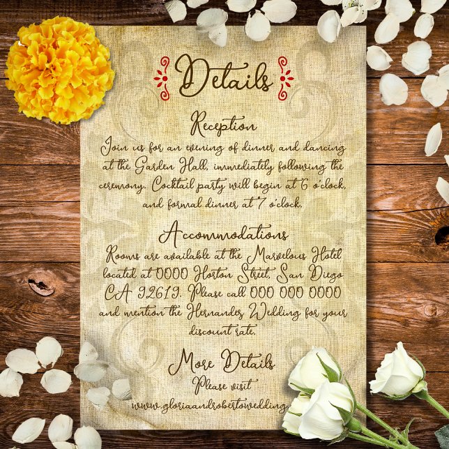 Rustic Baroque Floral Mexican Wedding Enclosure Card (Creator Uploaded)